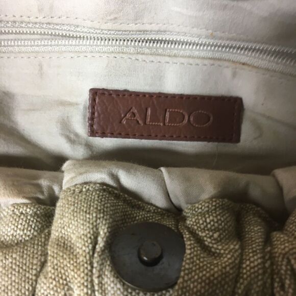Aldo khaki canvas beads wooden handle satchel bag - Picture 8 of 11